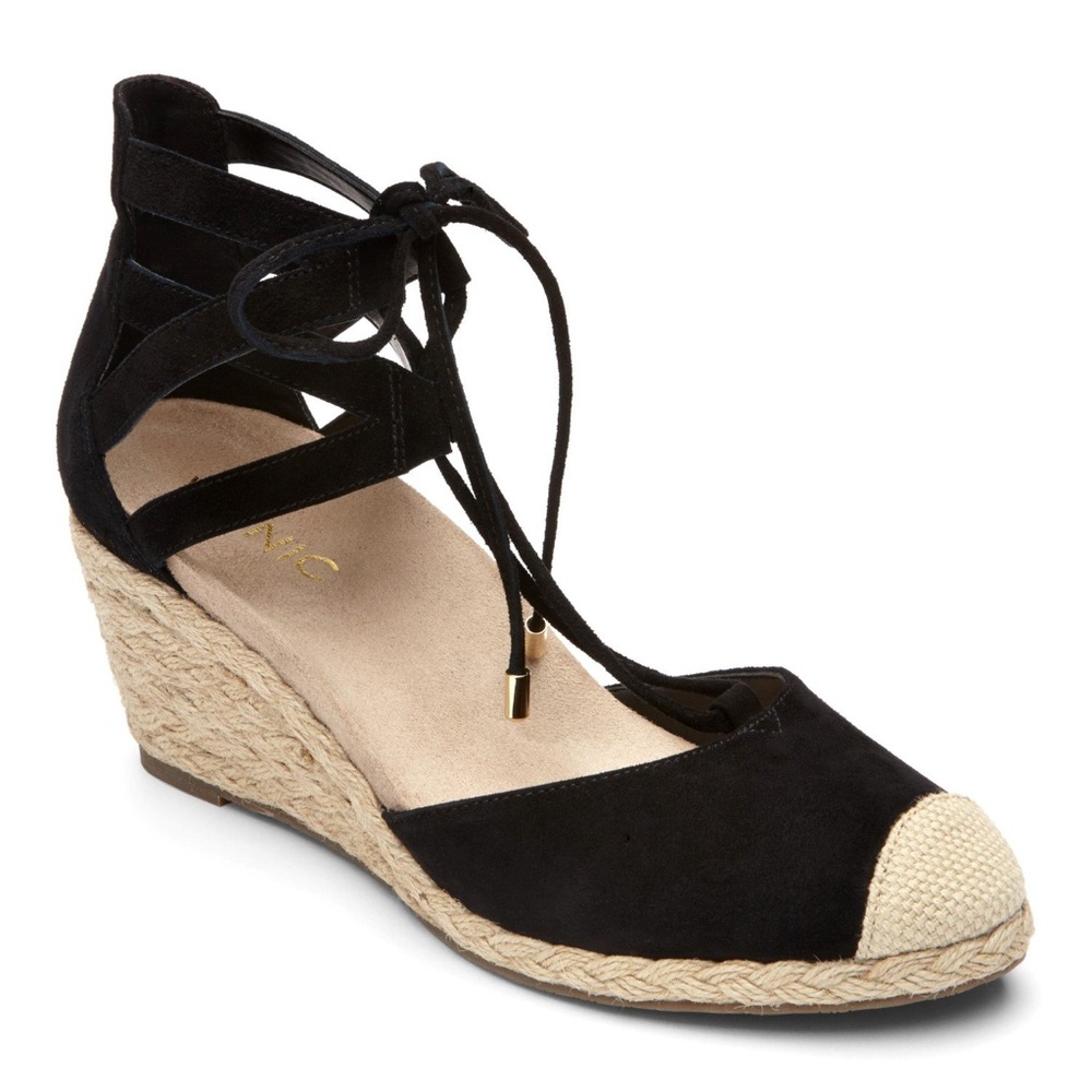 Vionic Black Leather Espadrilles Pumps Platform P… - image 1